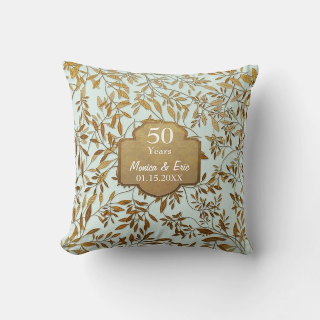 Leaves of Gold 50th Wedding Anniversary Cushion (Front)