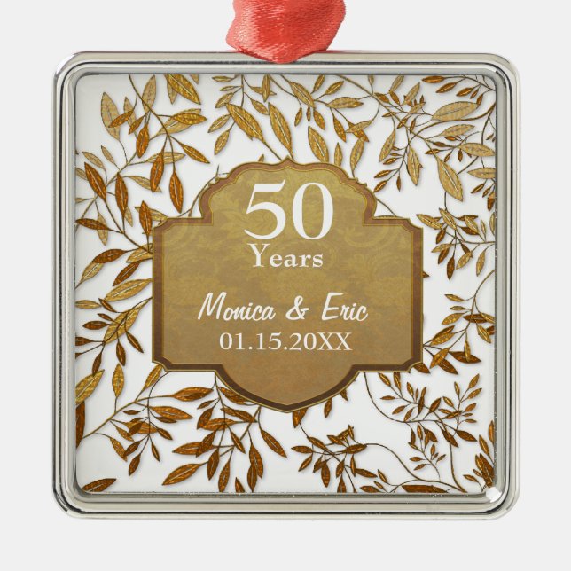 Leaves of Gold 50th Wedding Anniversary Metal Ornament (Front)