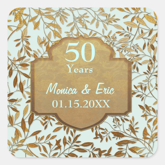 Leaves of Gold 50th Wedding Anniversary Square Sticker (Front)