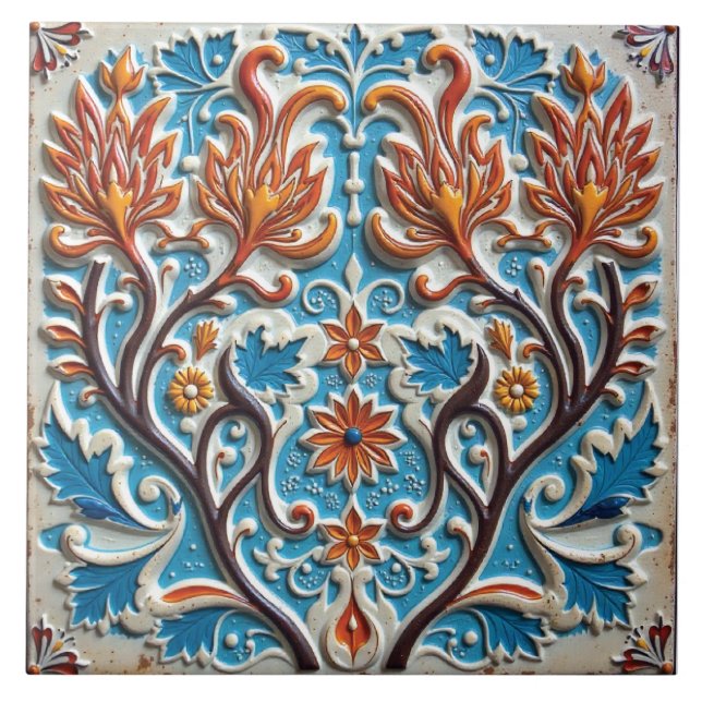 Leaves of Light and Fire Ceramic Tile (Front)