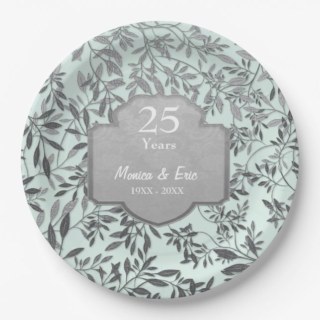 Leaves of Silver 25th Anniversary 2 Paper Plates (Front)