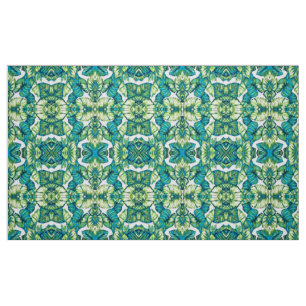 Leaves Of  Tropical Monstera and Banana Blue Green Fabric