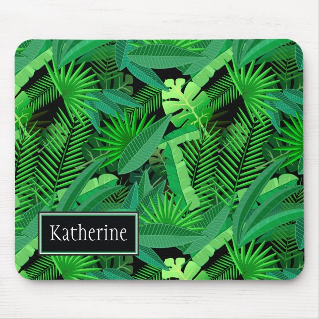 Leaves Of Tropical Palm Trees | Add Your Name Mouse Pad (Front)