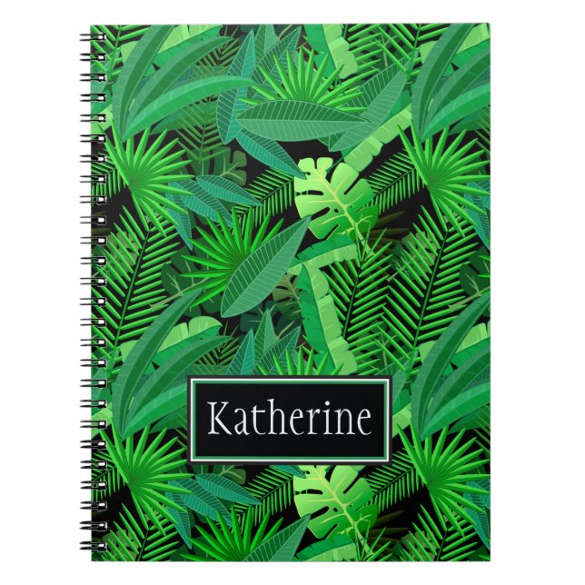 Leaves Of Tropical Palm Trees | Add Your Name Notebook (Front)