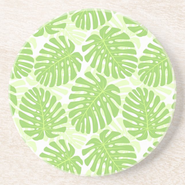 Leaves Of Tropical Plant - Monstera Pattern Coaster (Front)