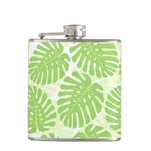 Leaves Of Tropical Plant - Monstera Pattern Hip Flask