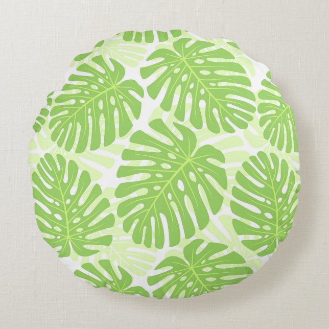Leaves Of Tropical Plant - Monstera Pattern Round Cushion (Front)