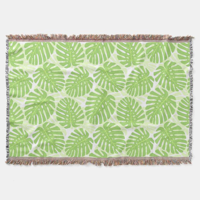 Leaves Of Tropical Plant - Monstera Pattern Throw Blanket (Front)