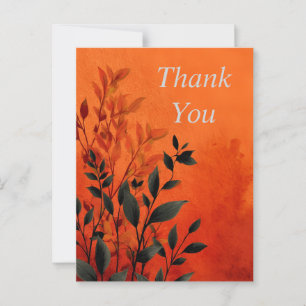 Leaves on Bright Orange Background Thank You Card