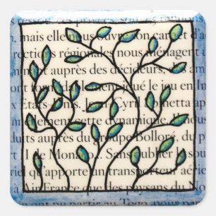 Leaves on French Text Square Sticker