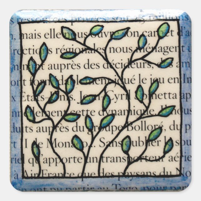 Leaves on French Text Tile Square Sticker (Front)