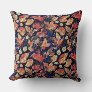 Leaves on Midnight – Abstract Botanical Pattern Cushion
