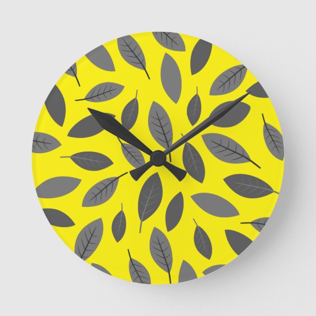 Leaves Over Yellow Round Clock (Front)