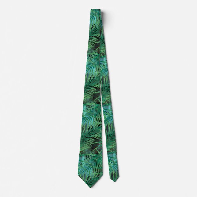 Leaves, palm ,trees, green, blue tie (Front)