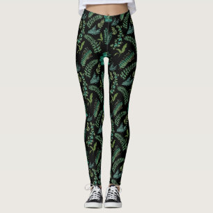 Leaves Pattern 10.bw Black BG Leggings