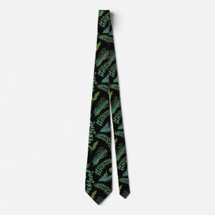 Leaves Pattern 10.bw Black BG Tie