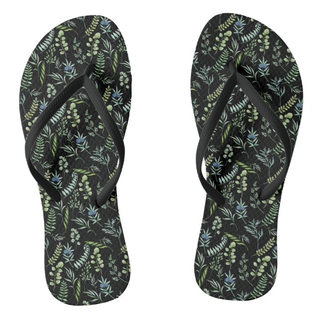 Leaves Pattern 11.bw Black BG Thongs (Footbed)