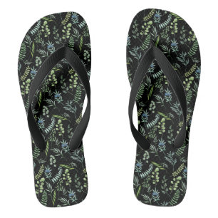 Leaves Pattern 11.bw Black BG Thongs