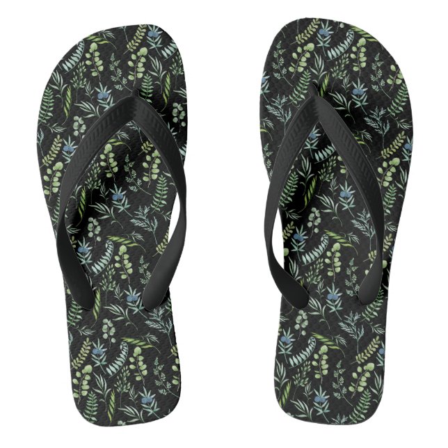 Leaves Pattern 11.bw Black BG Thongs (Footbed)