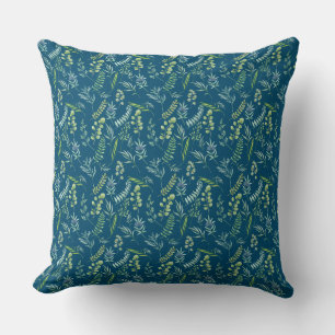 Leaves Pattern 11.bw DBlue BG Cushion