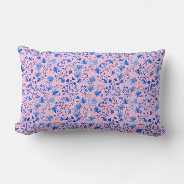 Leaves Pattern 12.bw LPink BG Lumbar Cushion (Front)