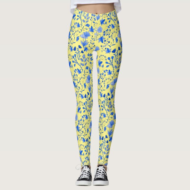 Leaves Pattern 12.bw LYellow BG Leggings (Front)