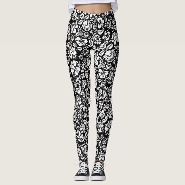 Leaves pattern 14b. black BG Leggings (Front)