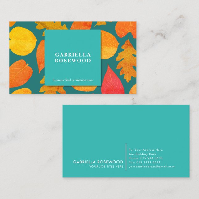 Leaves Pattern Blue Square Nature Colour  Business Card (Front/Back)