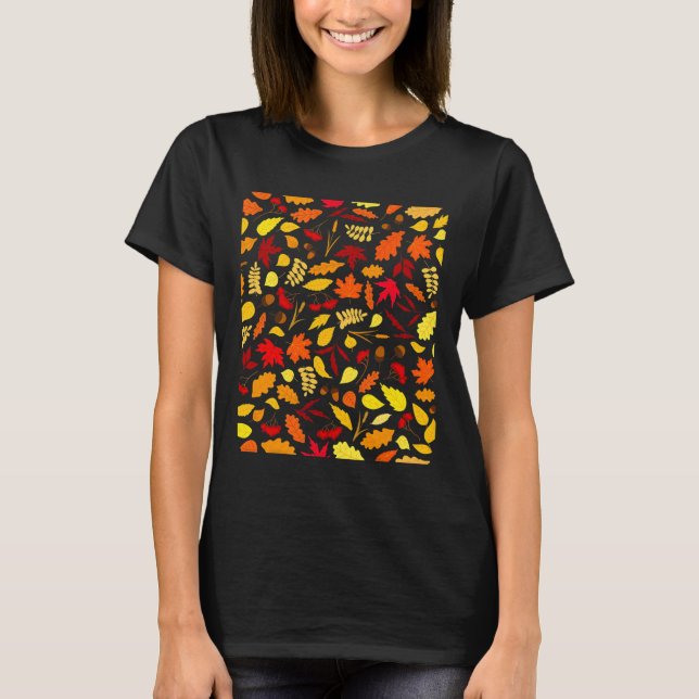 Leaves Pattern Fall Design Acorns Wheat  T-Shirt (Front)