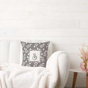 Leaves Pattern in White and Grey Cushion