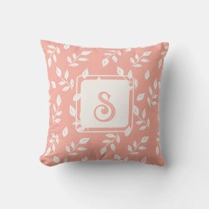 Leaves Pattern in White and Pink Cushion
