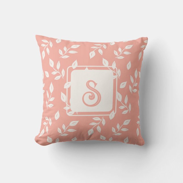 Leaves Pattern in White and Pink Cushion (Front)