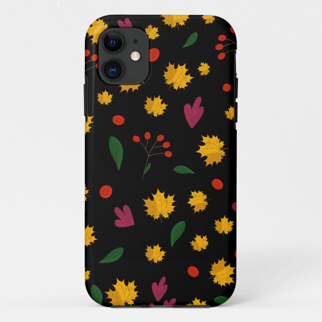 Leaves pattern on a black background Case-Mate iPhone case (Back)
