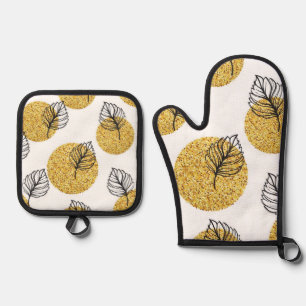 Leaves pattern oven mitt & pot holder set