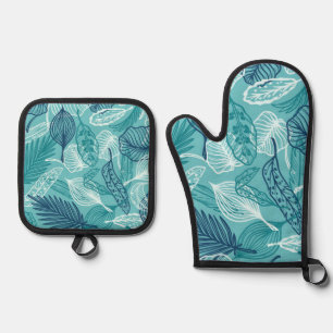 Leaves pattern oven mitt & pot holder set