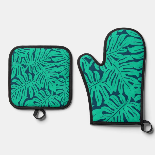 Leaves pattern oven mitt & pot holder set (Front)