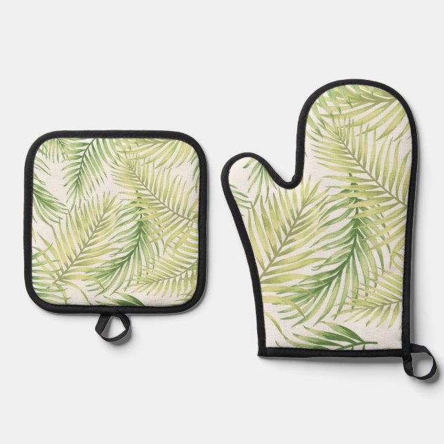 Leaves pattern oven mitt & pot holder set (Front)
