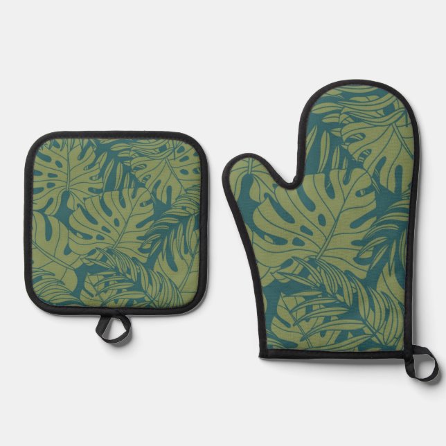 Leaves pattern oven mitt & pot holder set (Front)