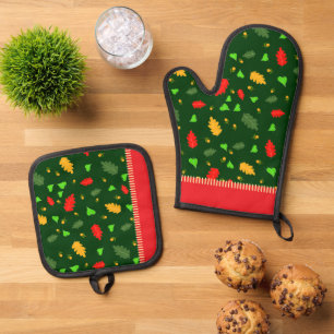 Leaves pattern oven mitt & pot holder set