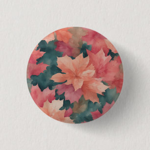 Leaves pattern pink 3 cm round badge