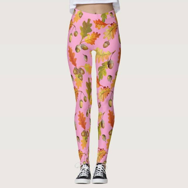 Leaves Pattern Pink Leggings (Front)