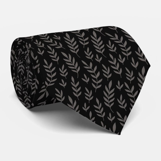 Leaves pattern with black background tie (Rolled)