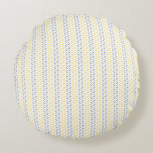 Leaves Pattern Yellow & Grey Round Pillow