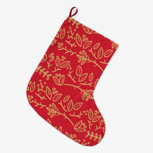leaves patterned large christmas stocking