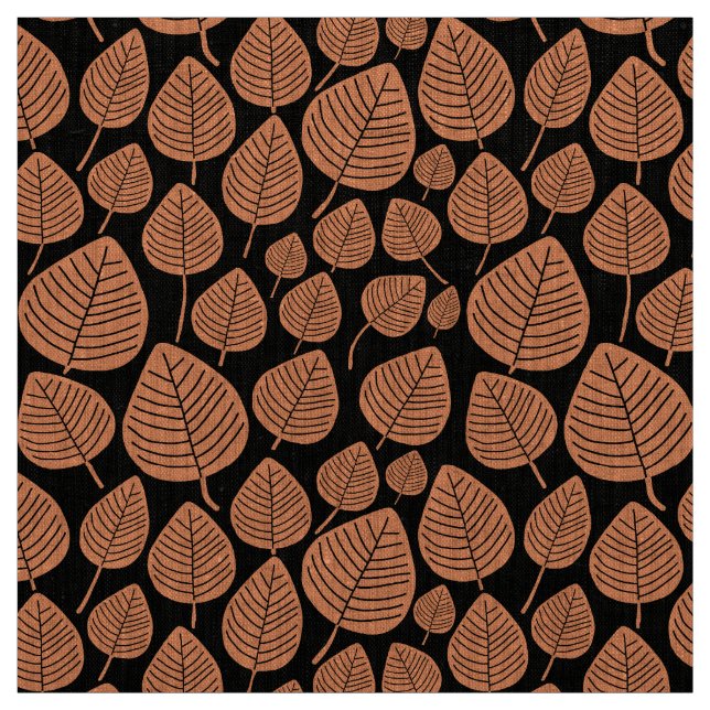 Leaves - Peach on Black Fabric (Swatch)