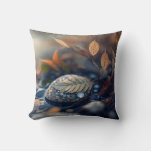 Leaves Pebbles Calm Tranquil Nature Peaceful River Cushion