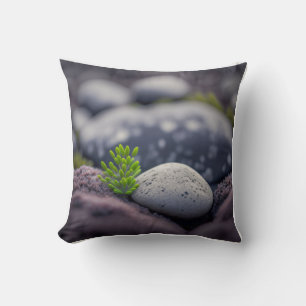 Leaves Pebbles Calm Tranquil Nature Peaceful River Cushion