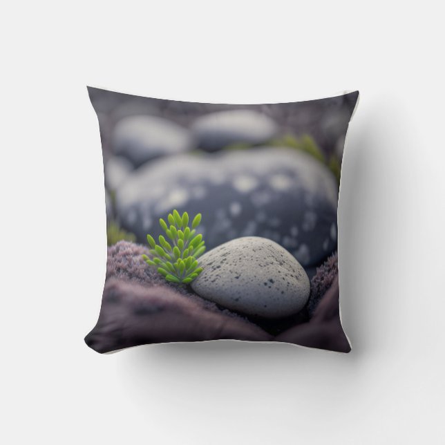 Leaves Pebbles Calm Tranquil Nature Peaceful River Cushion (Front)