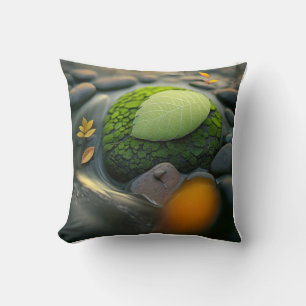 Leaves Pebbles Calm Tranquil Nature Peaceful River Cushion