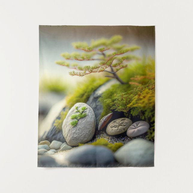 Leaves Pebbles Calm Tranquil Nature Peaceful River Tapestry (Front)